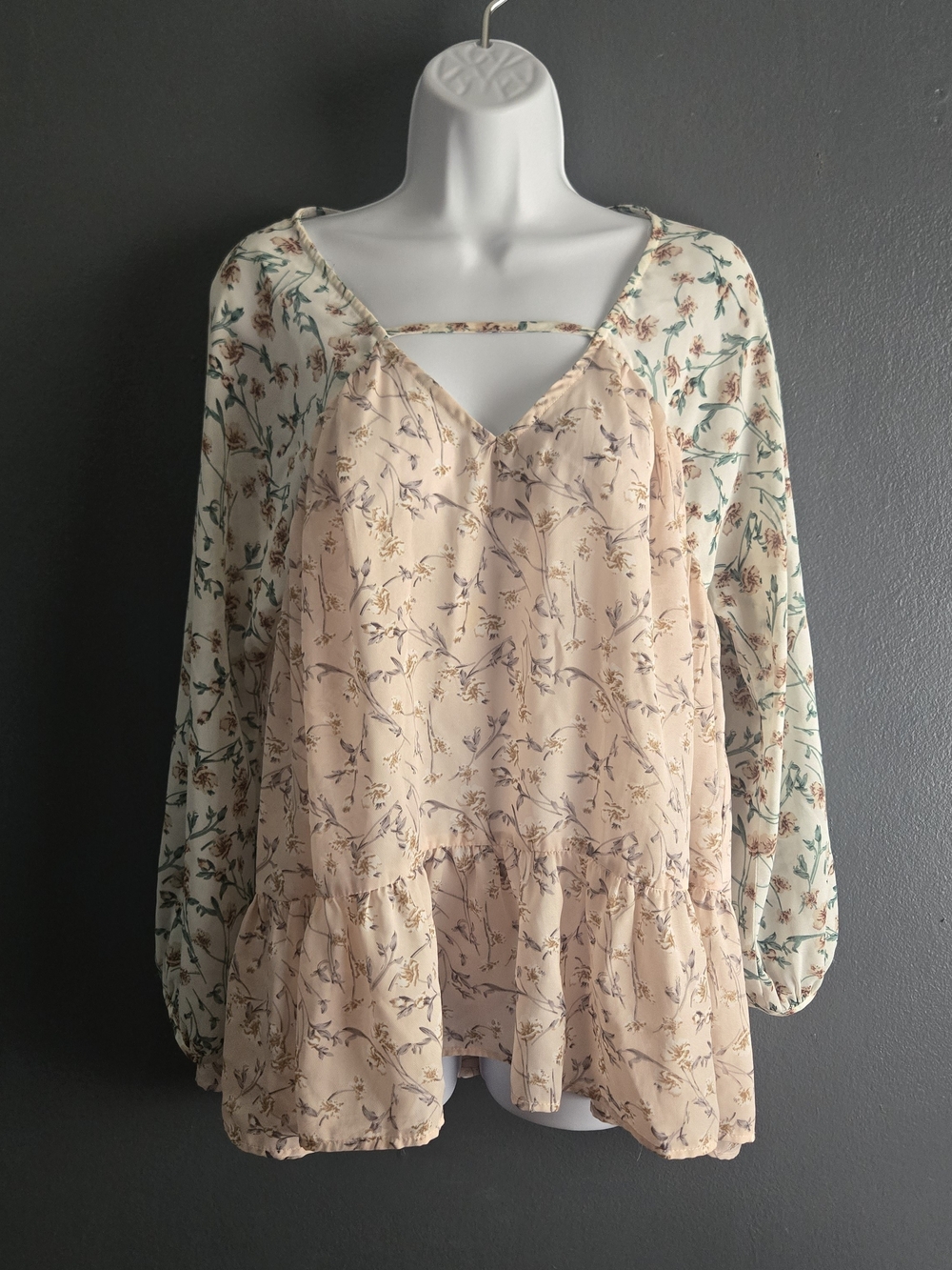 Entro Mixed Botantical Print Fairycore Babydoll Blouse Large
